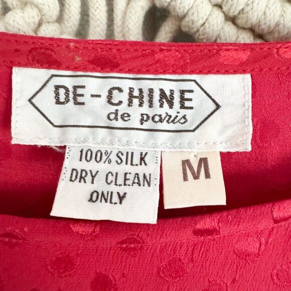 De-Chine de Paris Vintage 100% Silk Red Dress Size Medium Made in Hong Kong GUC - Picture 4 of 7